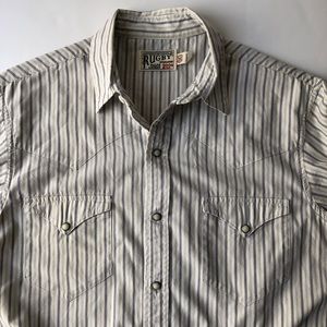 Polo Ralph Lauren Rugby Western Shirt Hickory Stripes, Size M.